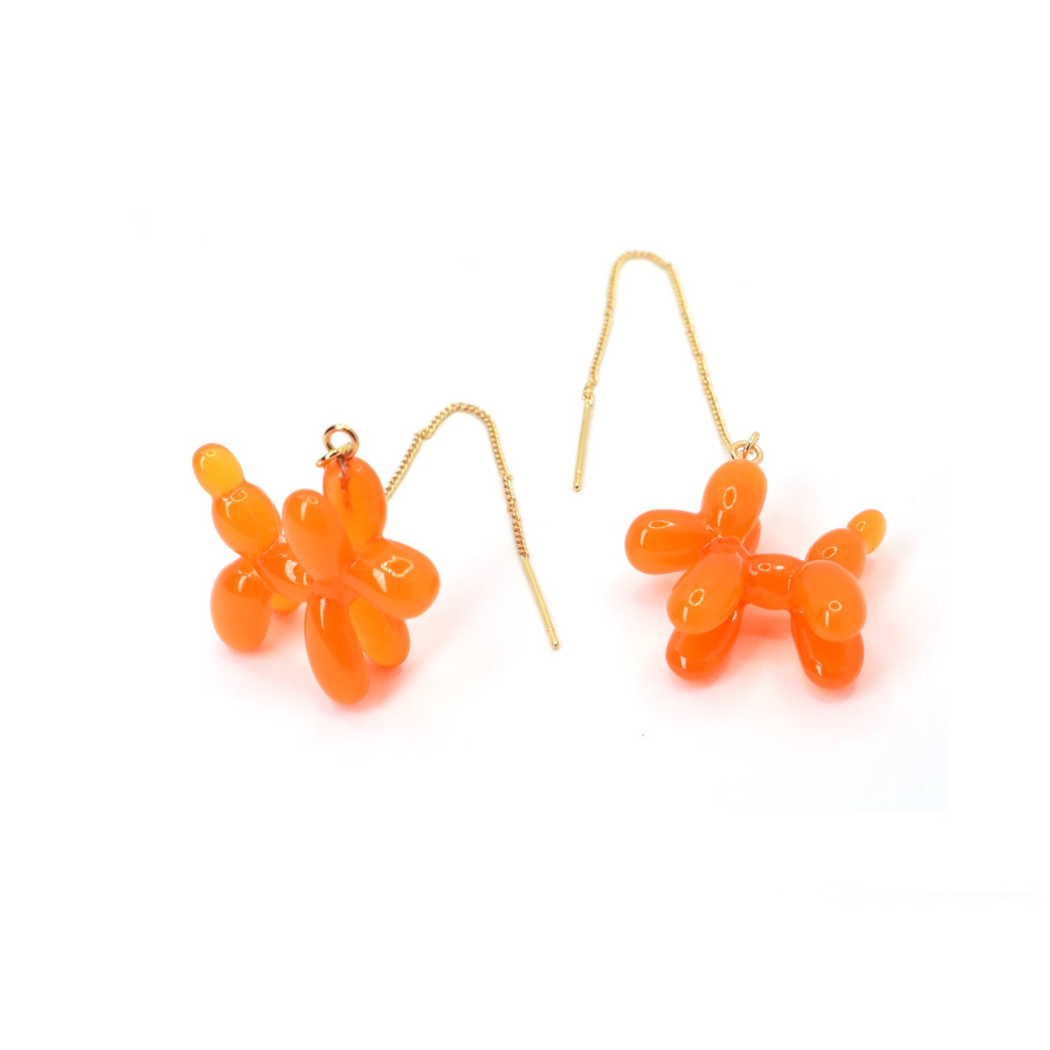 Women's Yellow / Orange Balloon Poodle Threader Earrings-Orange Ninemoo