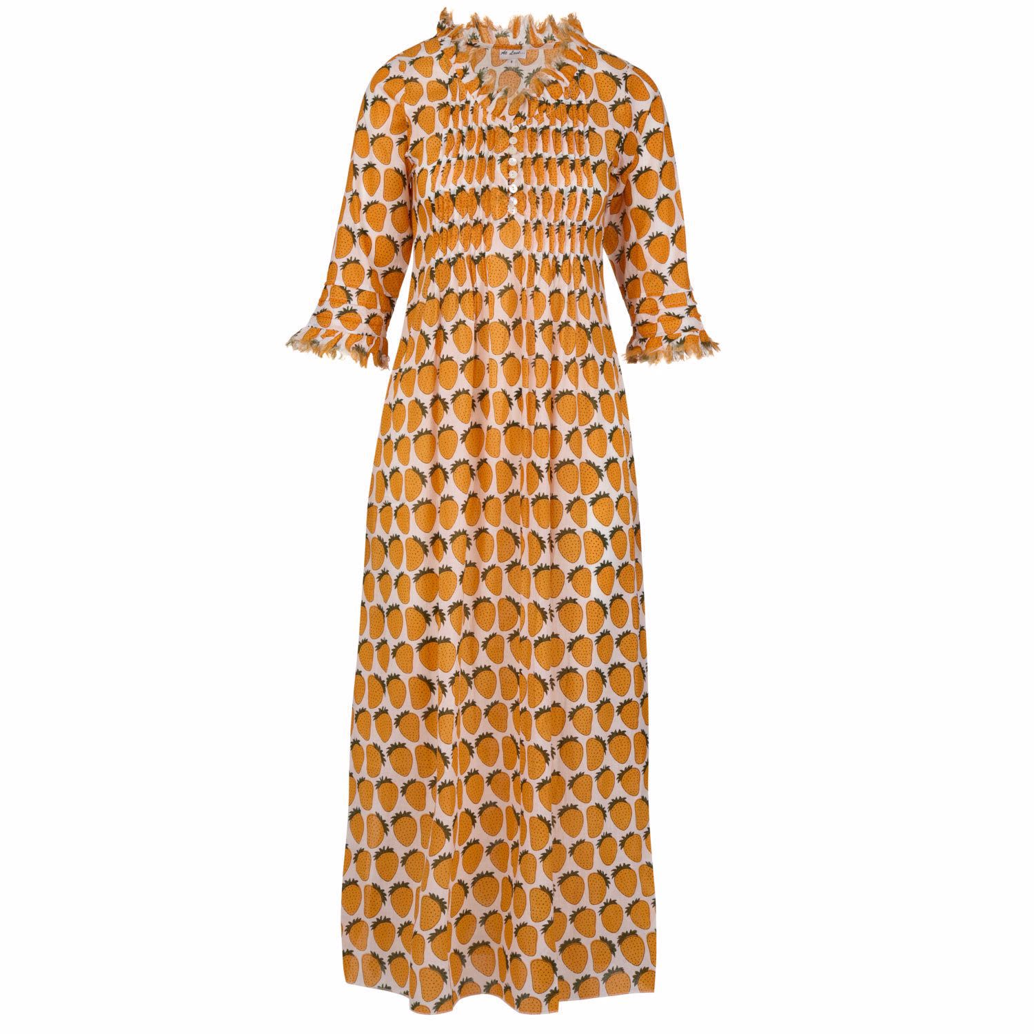 Women's Yellow / Orange Cotton Annabel Maxi Dress In Citrus Strawberry Extra Small At Last...
