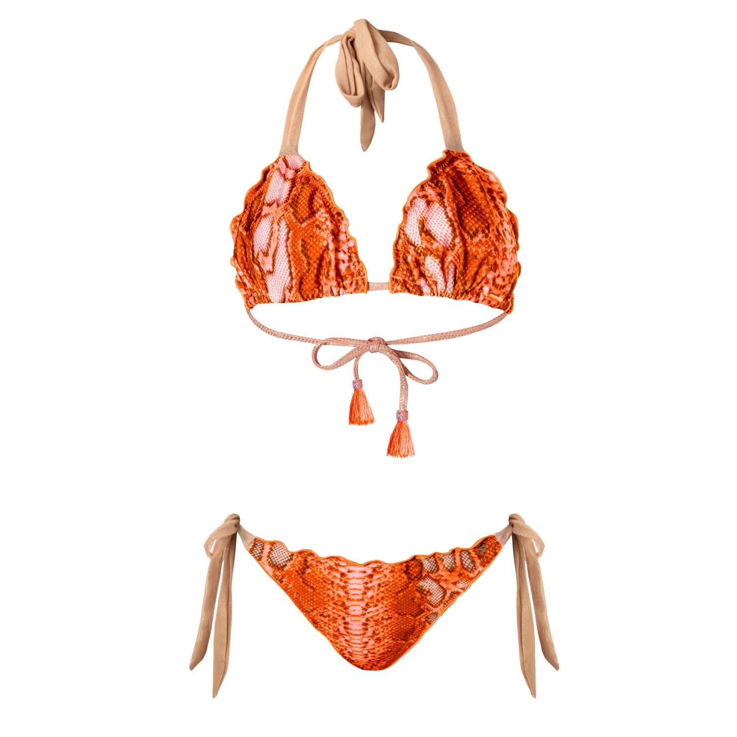 Women's Yellow / Orange / Rose Gold Ibiza Tangerine Animal Print Ruched Triangle Bikini Set Cala Bonita - Orange Extra Small ELIN RITTER IBIZA