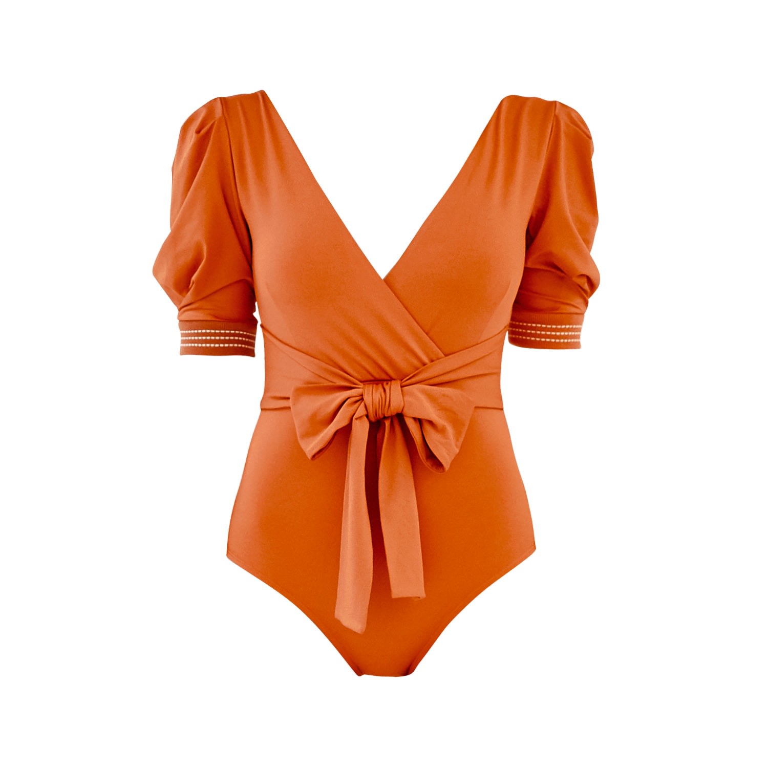 Women's Yellow / Orange Volume Puff Sleeves One Piece Swimwear - Yellow & Orange Extra Small QUA VINO
