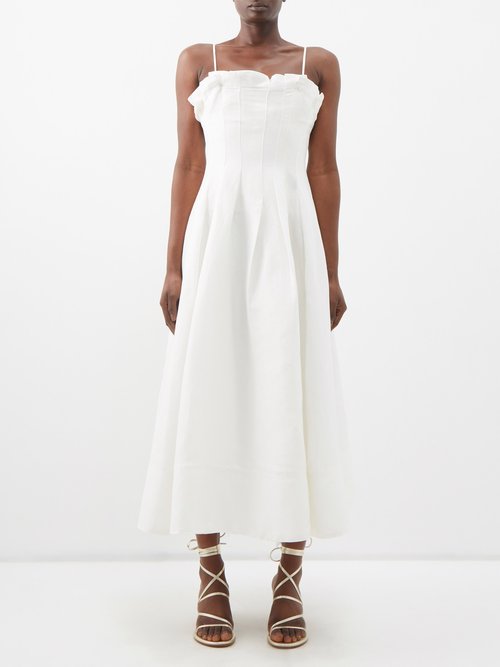 Aje - Paradiso Pleated Linen-blend Dress - Womens - Ivory
