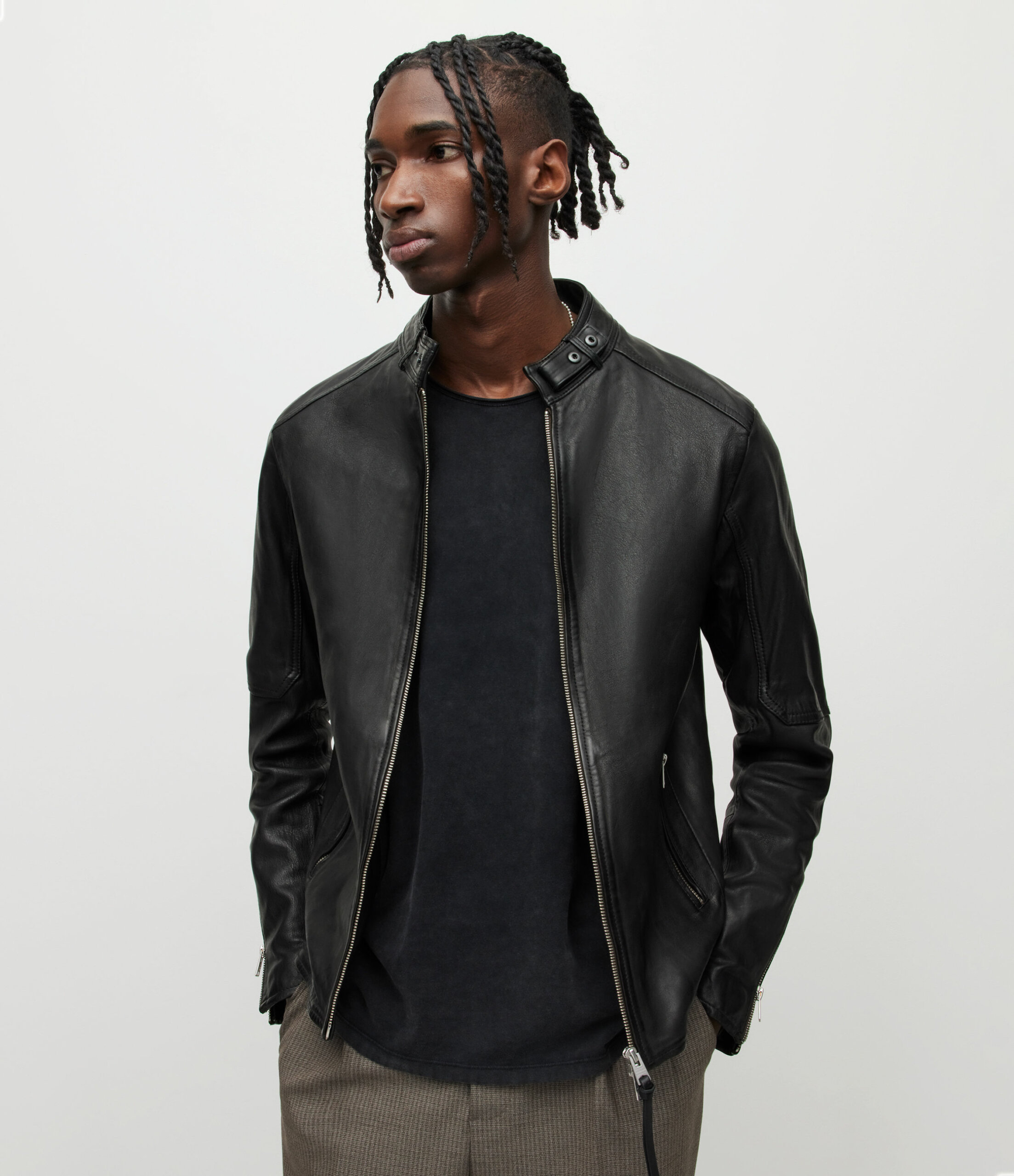 AllSaints Cora Leather Jacket, Black, Men's, Size: L