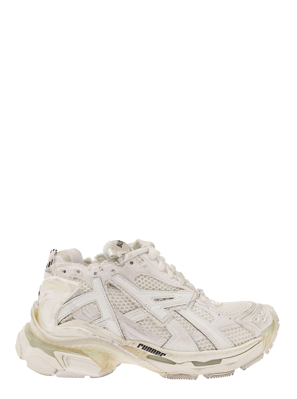 Balenciaga White Runner Sneakers With Worn-Out Effect In Mesh And Nylon Woman
