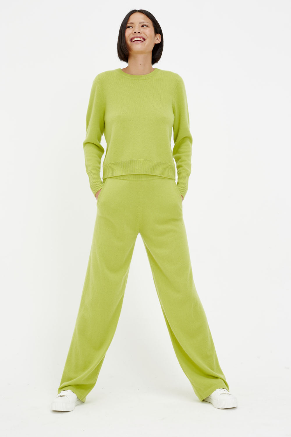 Green Cashmere Wide-Leg Pants