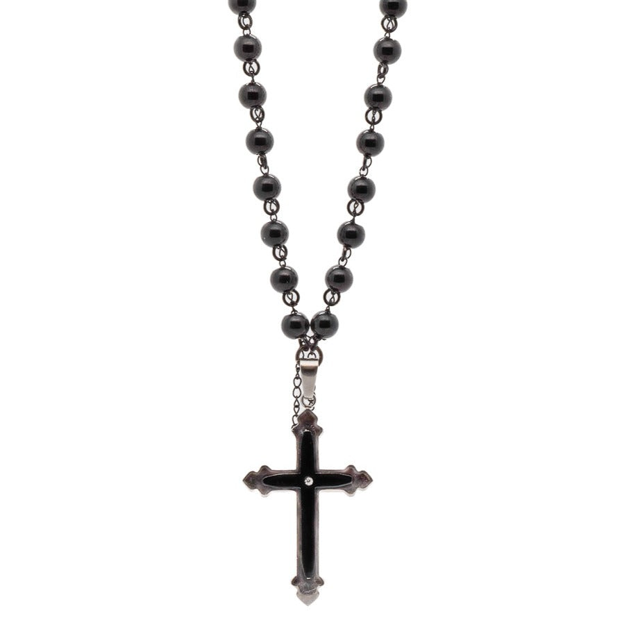 Men's Black / Silver Sterling Silver Black Cross Necklace Ebru Jewelry