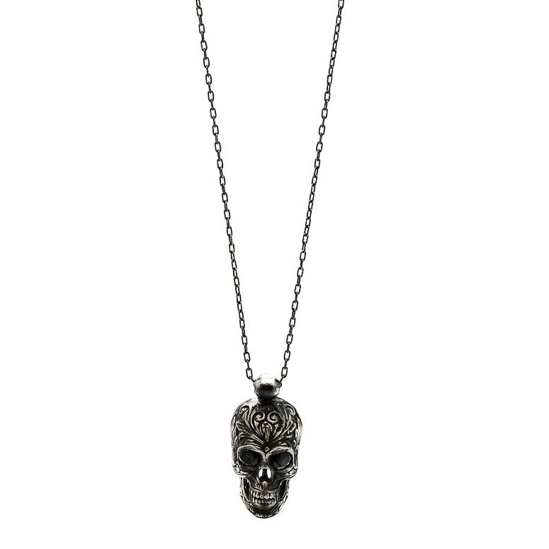 Men's Gothic Silver Skull Necklace Ebru Jewelry