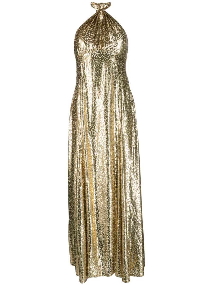 Michael Kors Collection cheetah-print metallic silk dress - Gold