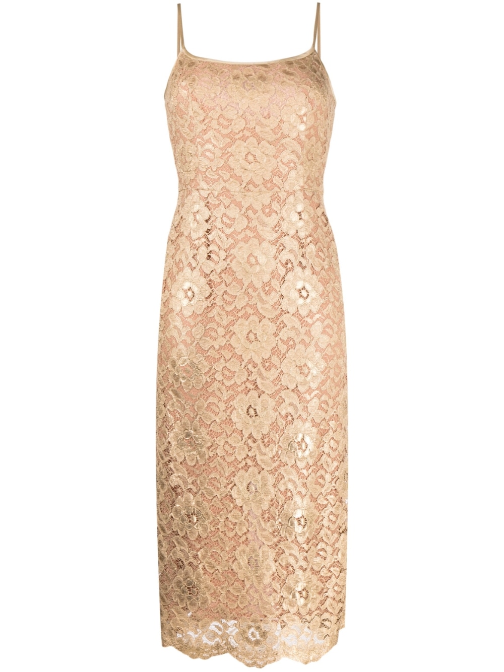Michael Kors Collection floral lace-detail midi dress - Gold