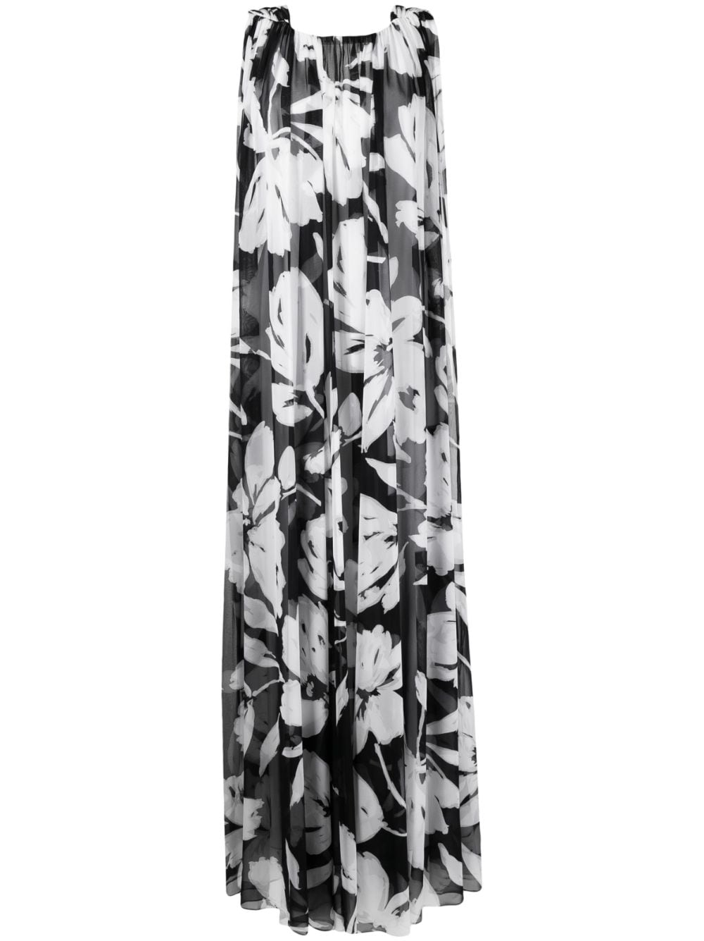 Michael Kors Collection floral-print flared silk dress - Black