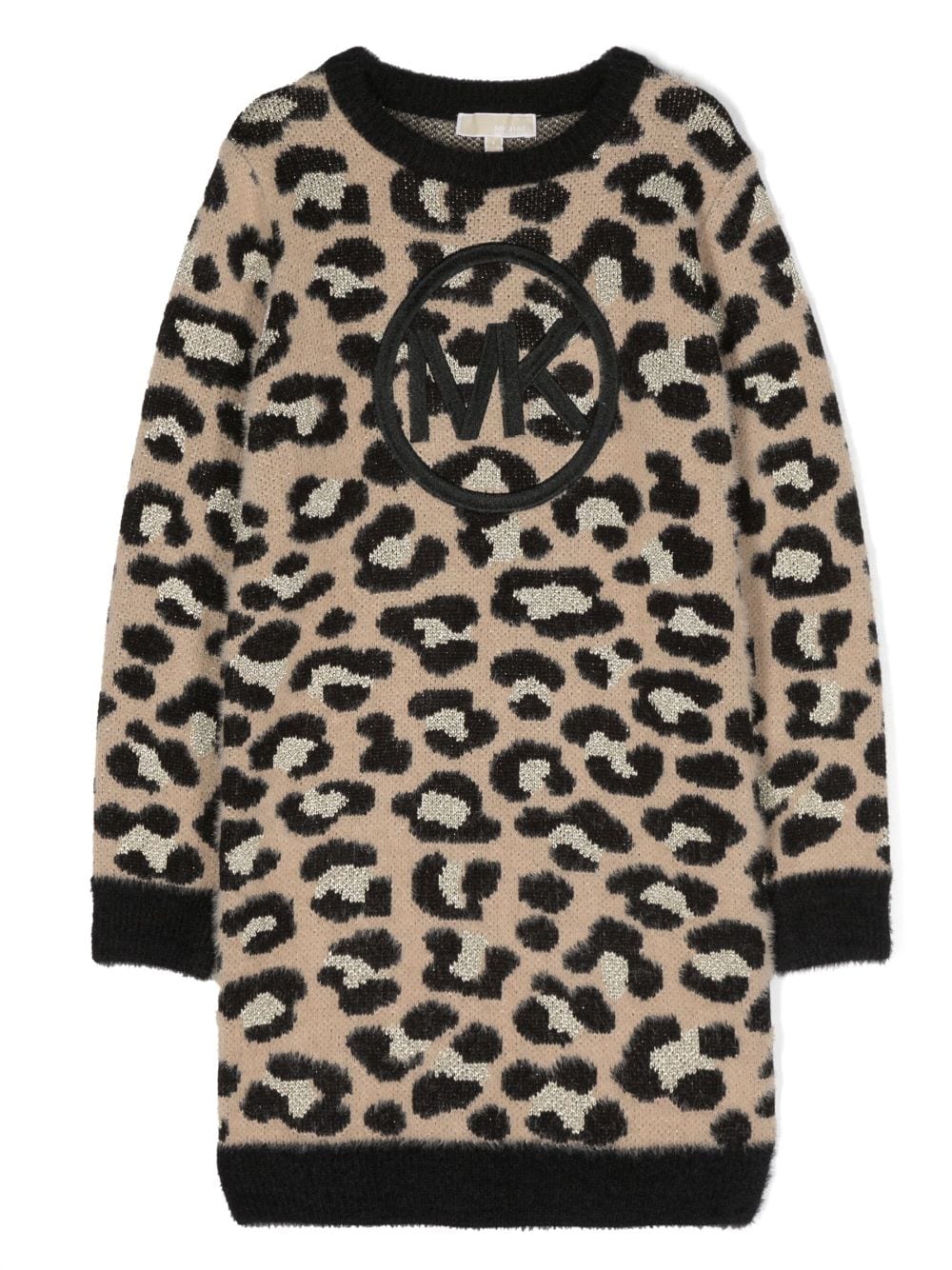 Michael Kors Kids embroidered-logo leopard-print knit dress - Black