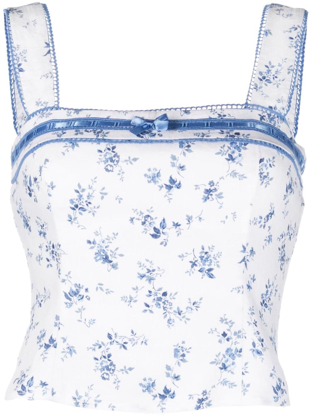 Reformation Eloise floral-print linen cropped top - White