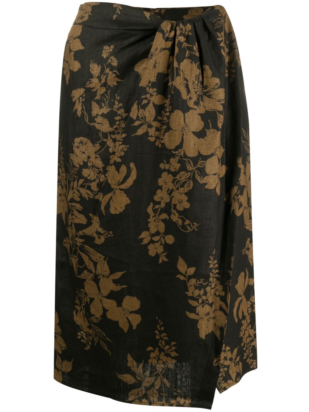 Reformation Hazel floral-print linen midi skirt - Black