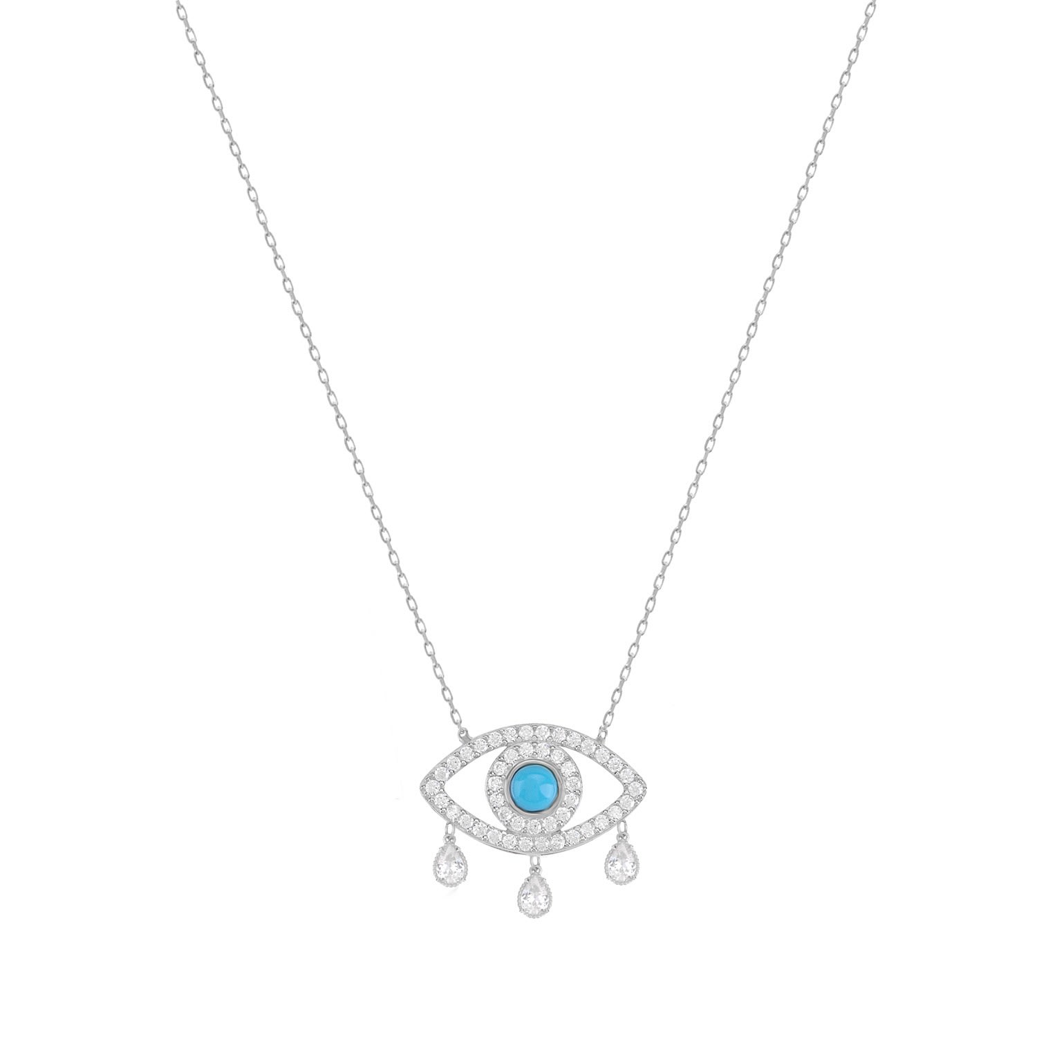 Silver Evil Eye Bezel Necklace Women,Eye Necklace Drop,Evil Eye Necklace BY EDA DOGAN