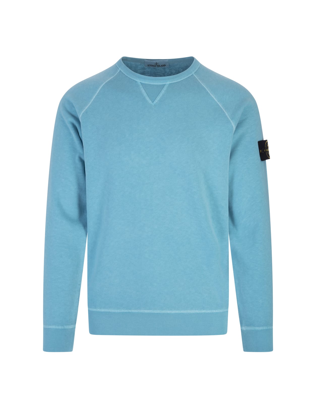 Stone Island Light Blue Crew-Neck Sweatshirt With Old Effect