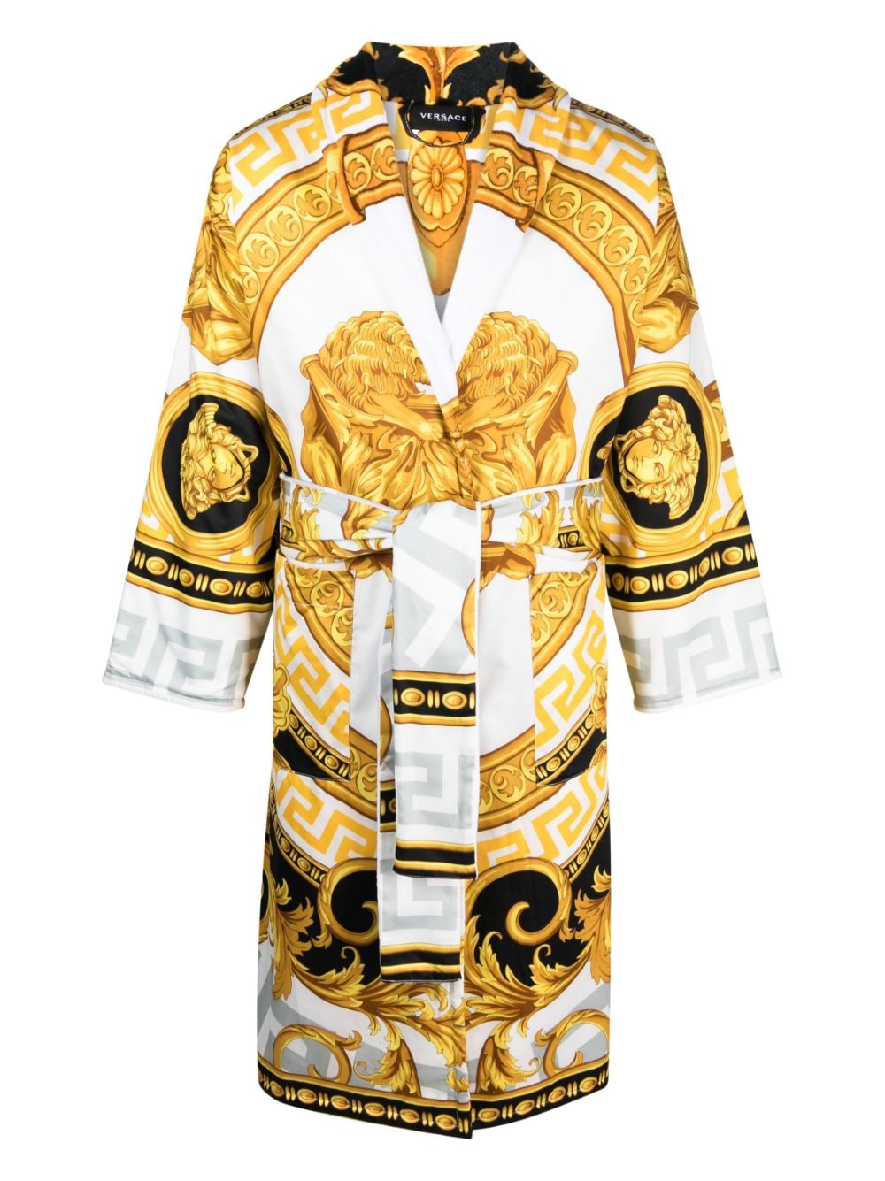 Versace Barocco-print belted coat - White