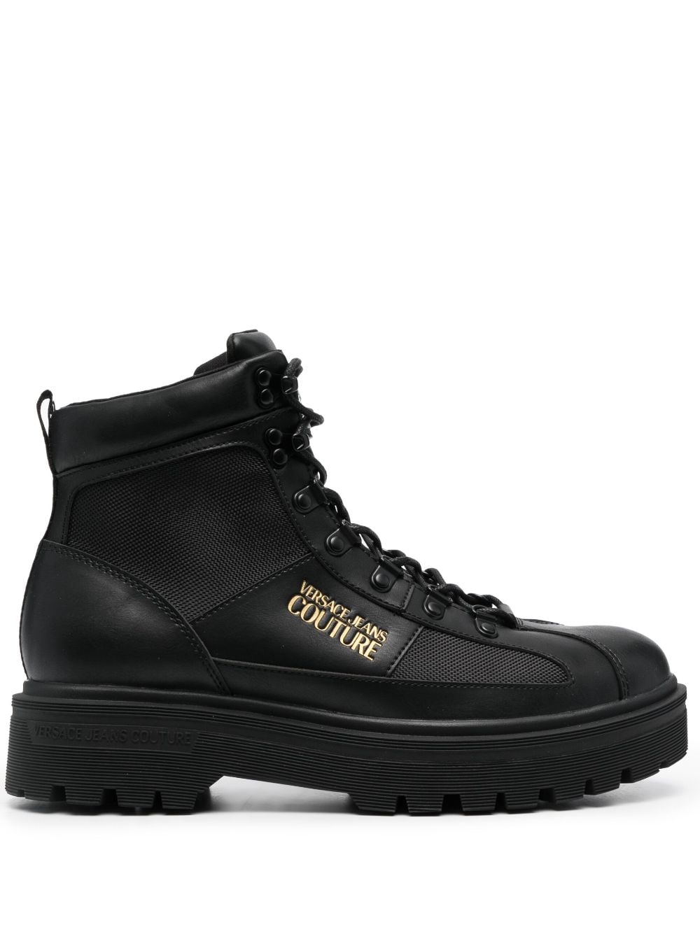 Versace Jeans Couture logo-lettering lace-up boots - Black