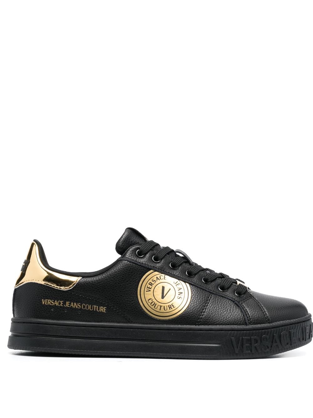 Versace Jeans Couture logo-patch leather low-top sneakers - Black