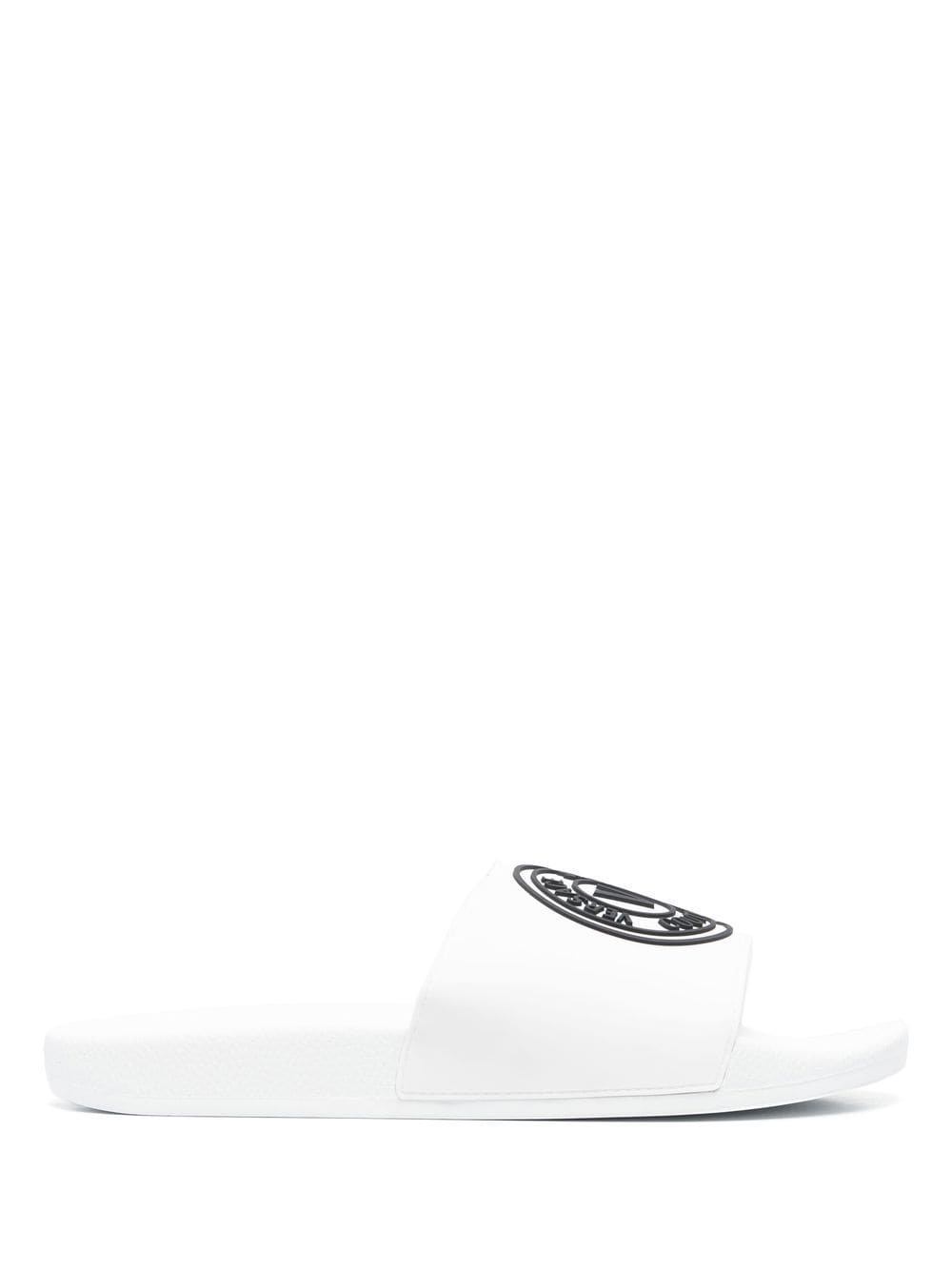 Versace Jeans Couture logo-print flat slides - White