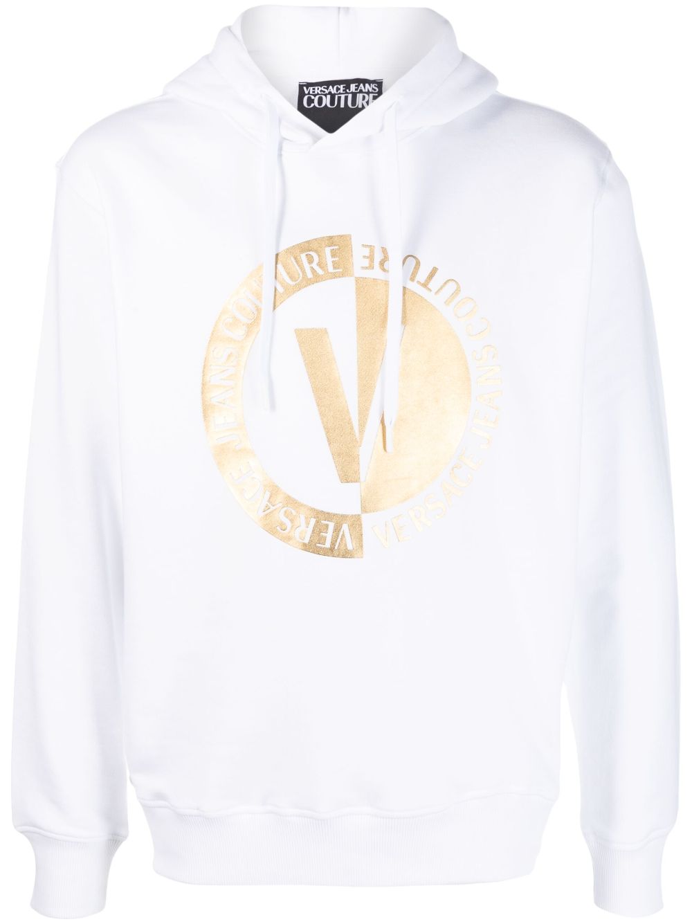 Versace Jeans Couture metallic logo-print hoodie - White
