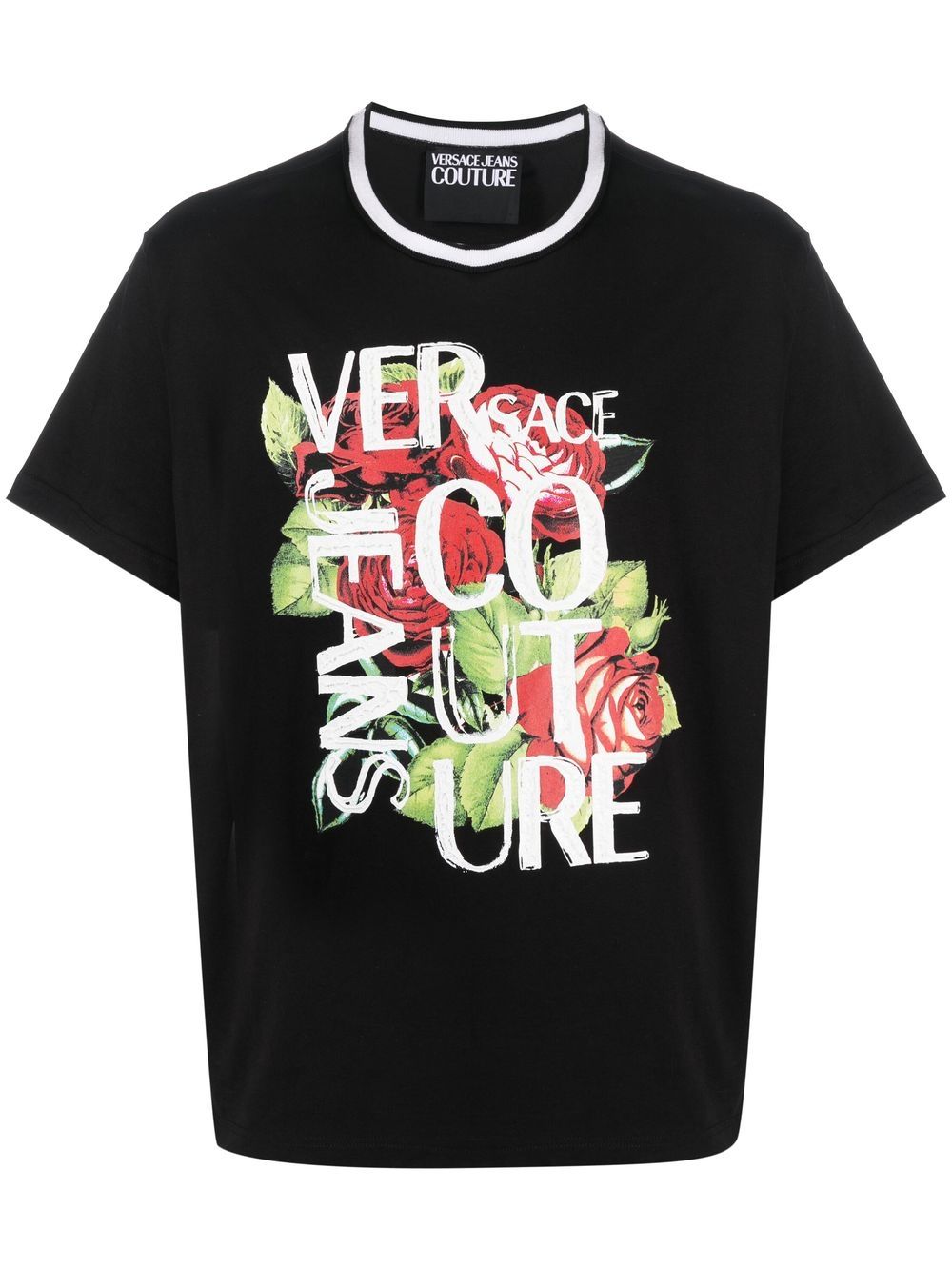 Versace Jeans Couture rose print logo T-shirt - Black