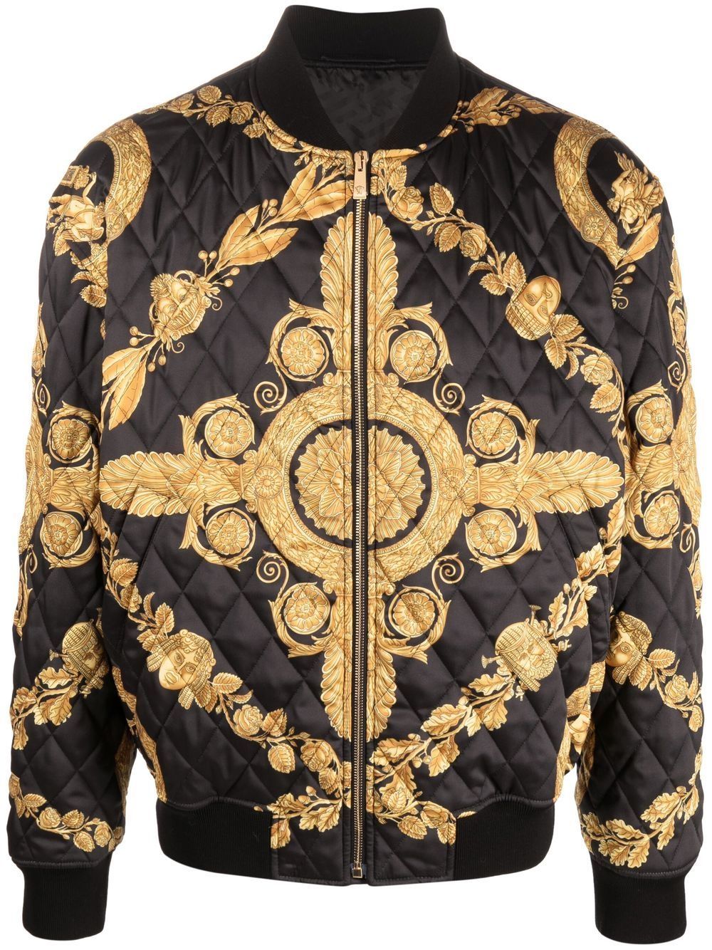 Versace Maschera Baroque-print quilted bomber jacket - Black