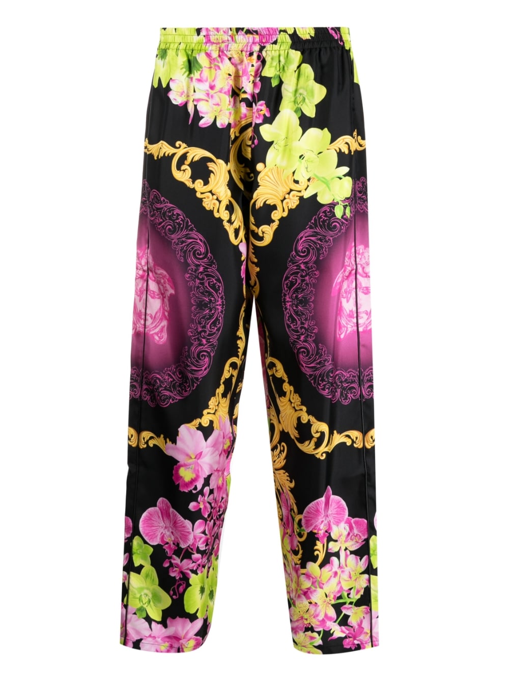Versace floral-print silk beach trousers - Black