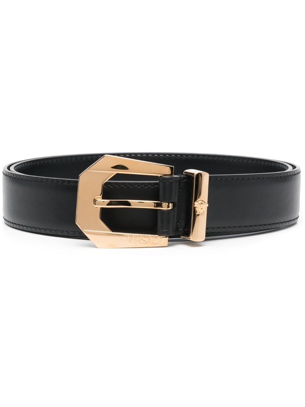 Versace geometric buckle leather belt - Black