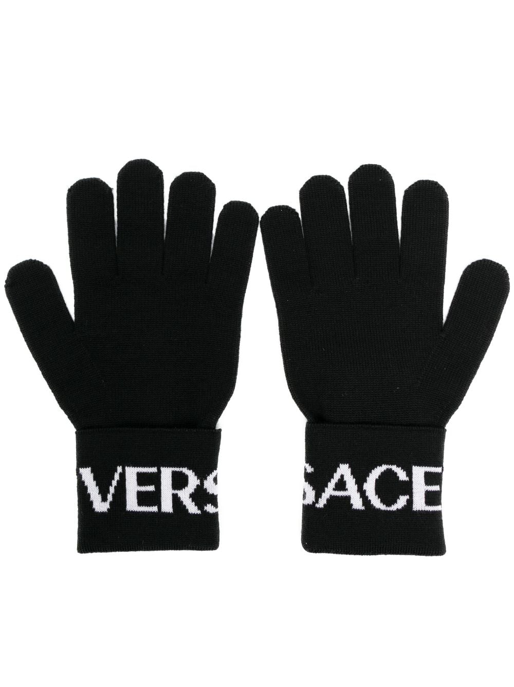 Versace intarsia-knit logo gloves - Black