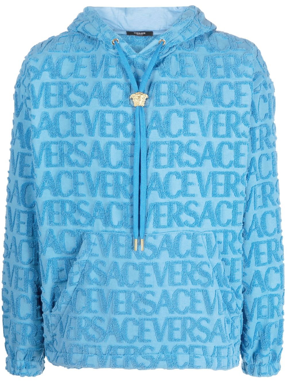 Versace logo-embossed terry-cloth hoodie - Blue