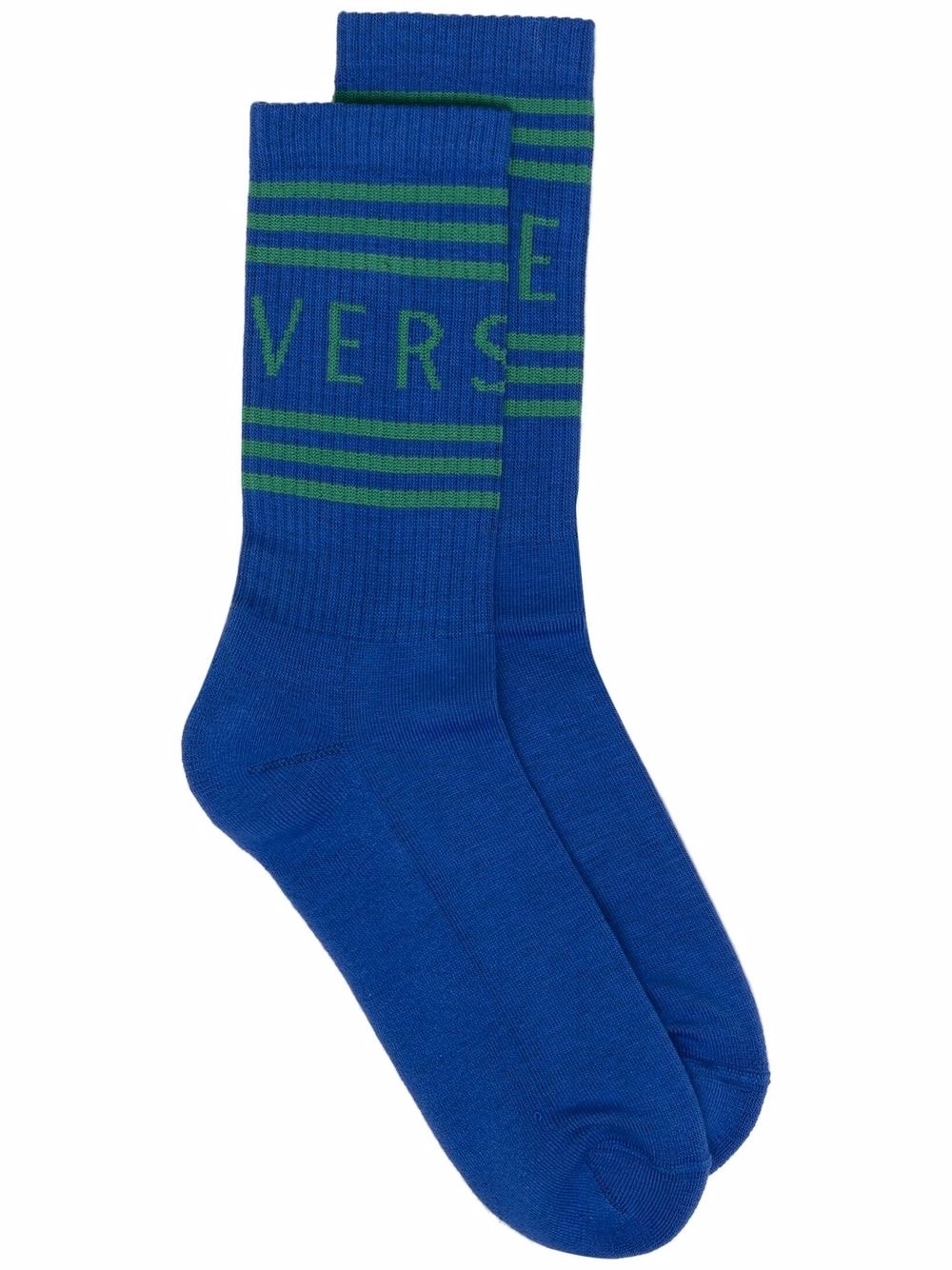 Versace logo-print ribbed socks - Blue