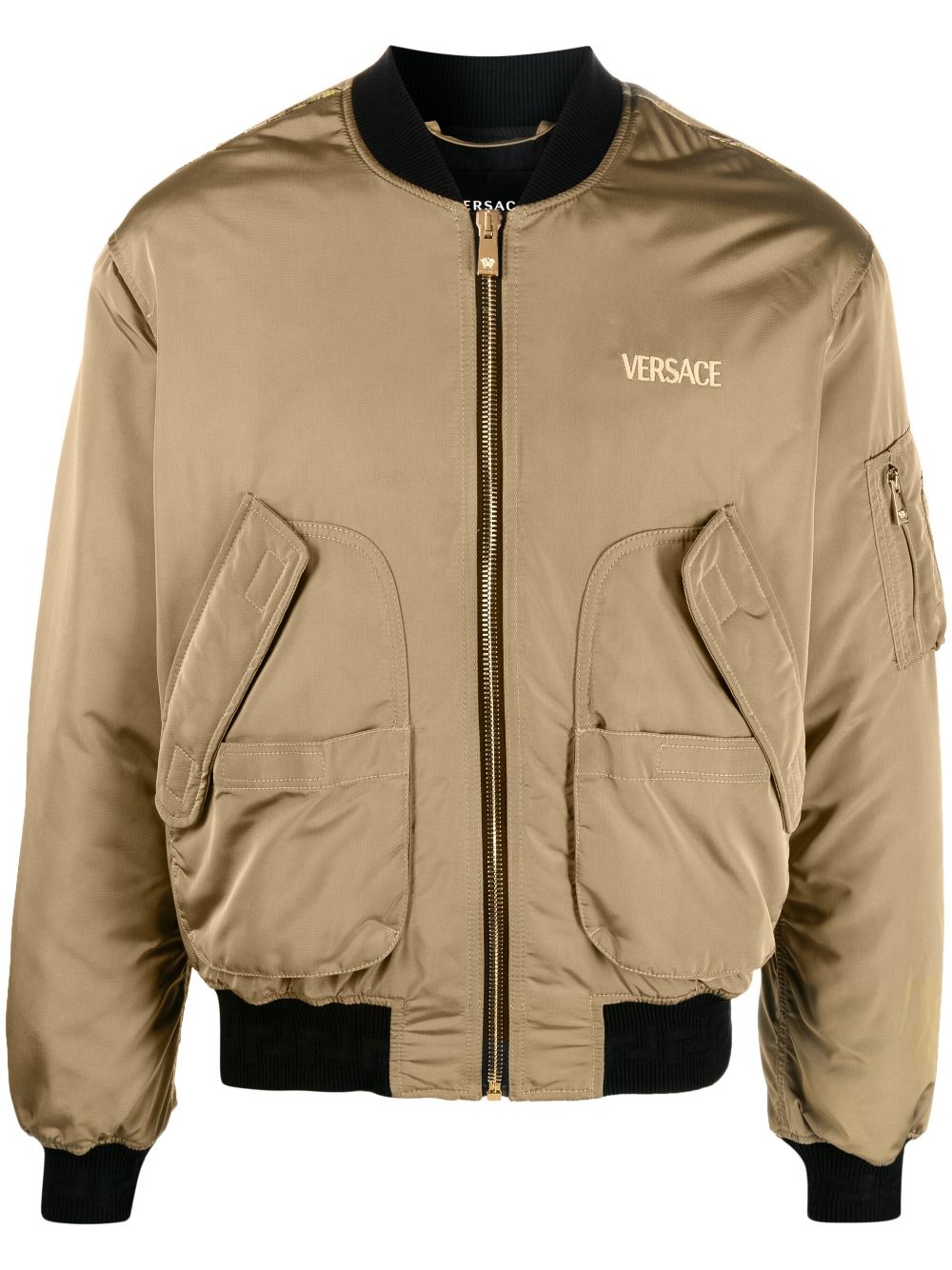 Versace logo-print satin bomber jacket - Neutrals
