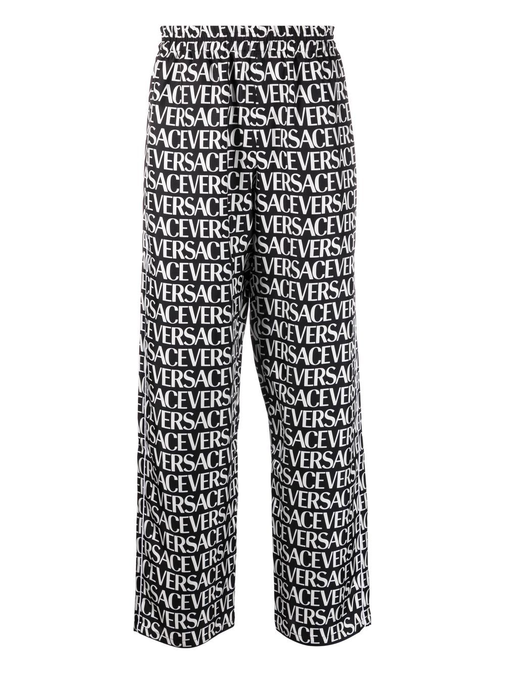 Versace logo-print silk trousers - Black