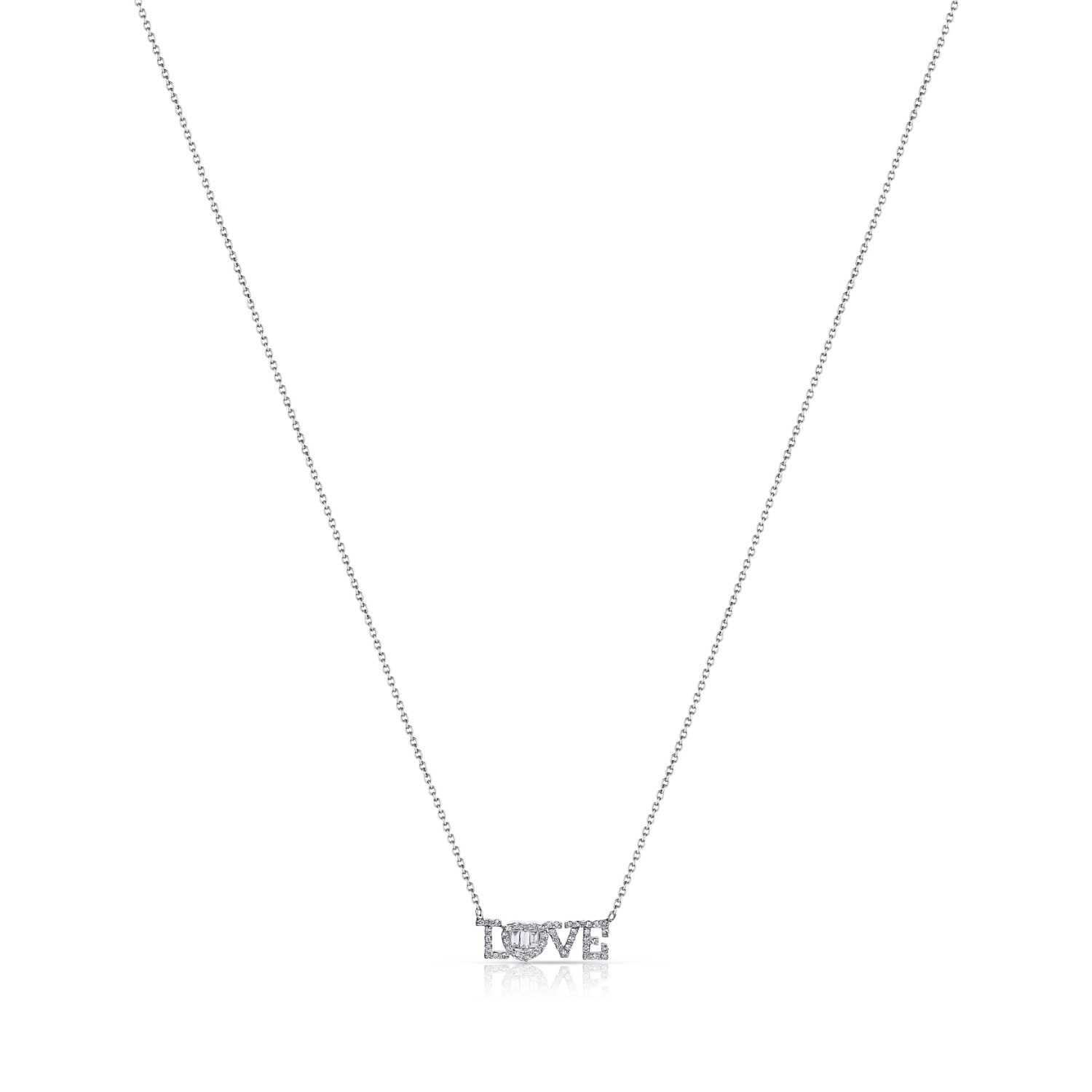 Women's 18Ct White Gold Diamond 'Love' Letter & Heart Pendant Necklace Didosh Jewellery