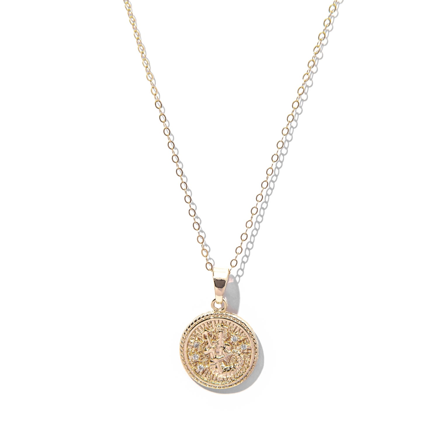 Women's Aquarius Zodiac Medallion Pendant Gold Filled Necklace The Essential Jewels