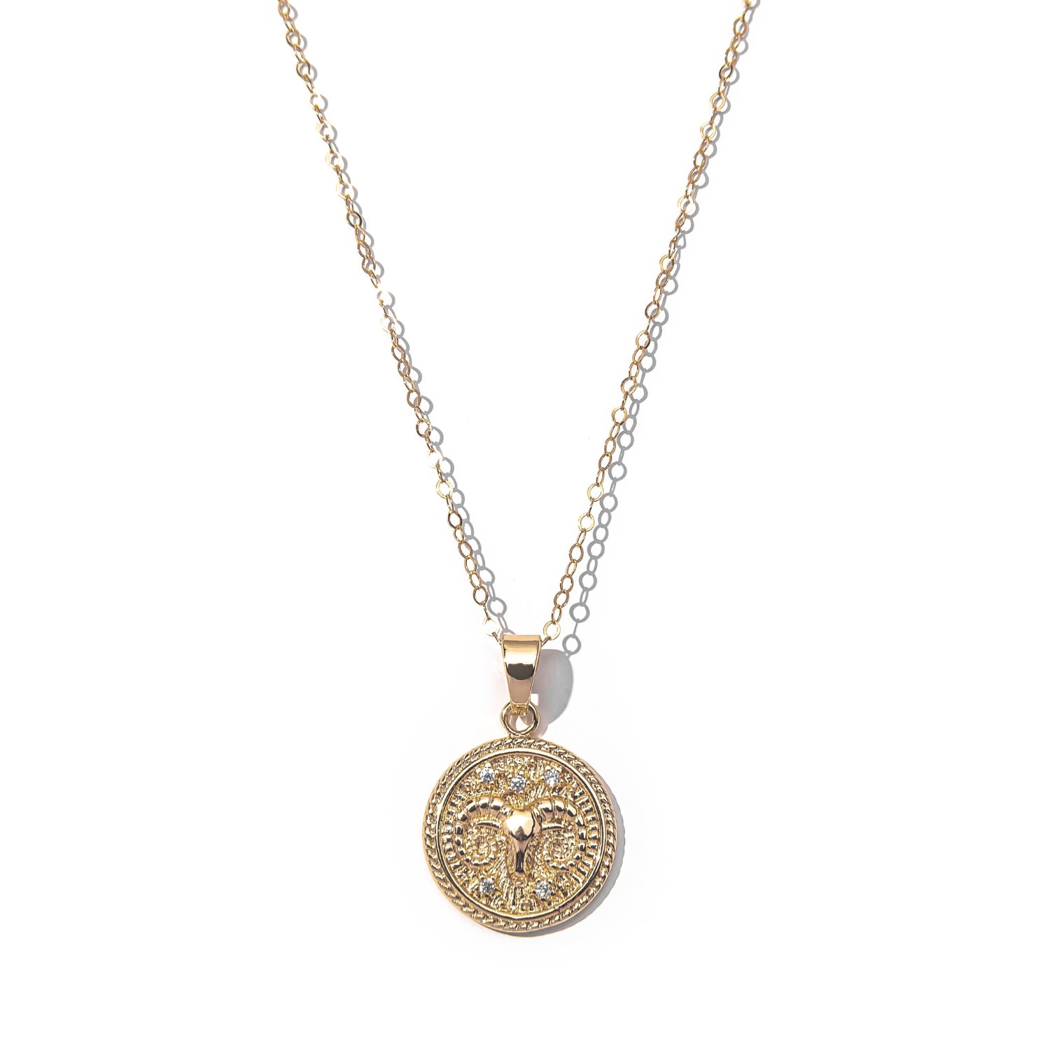 Women's Aries Zodiac Medallion Pendant Gold Filled Necklace The Essential Jewels