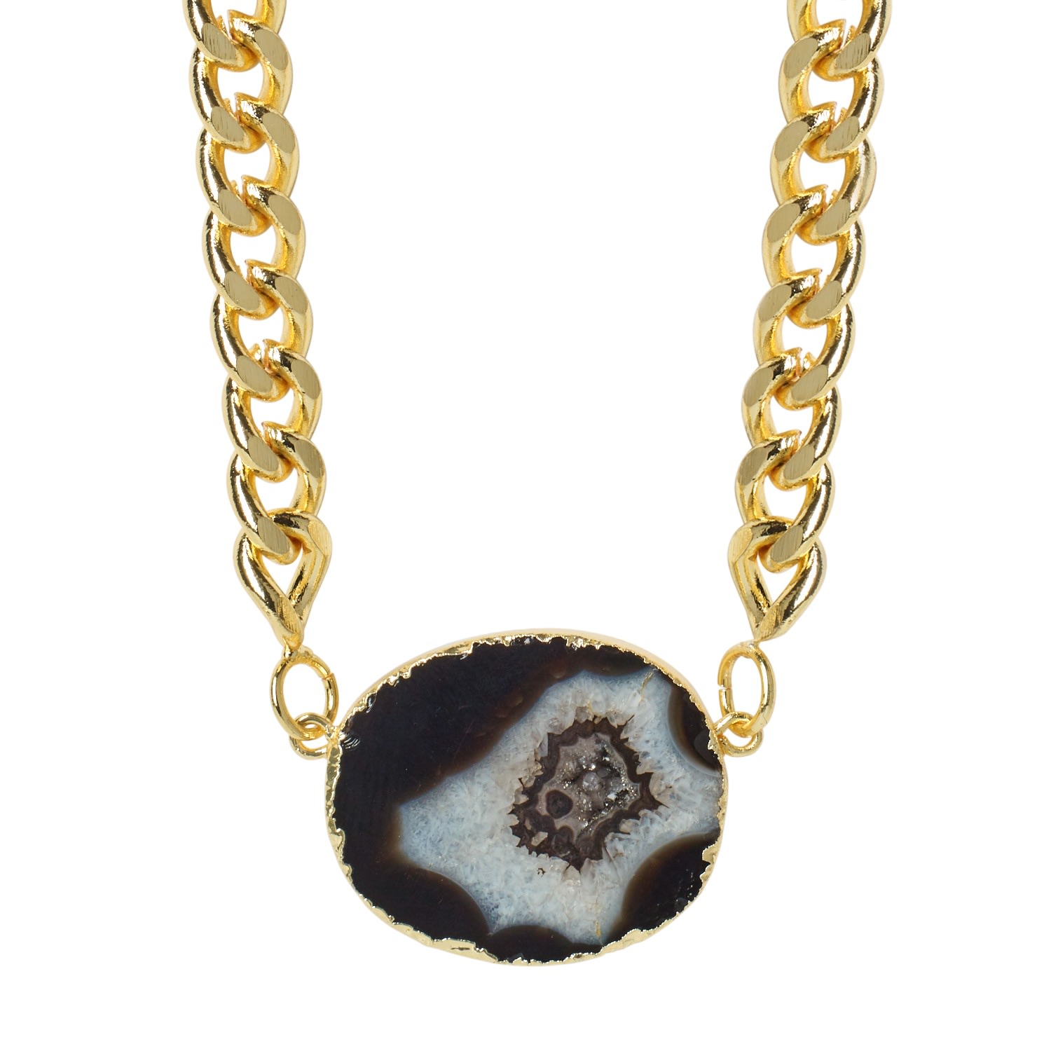 Women's Black / Gold Mega Black Gemstone Chunky Gold Necklace YAA YAA LONDON