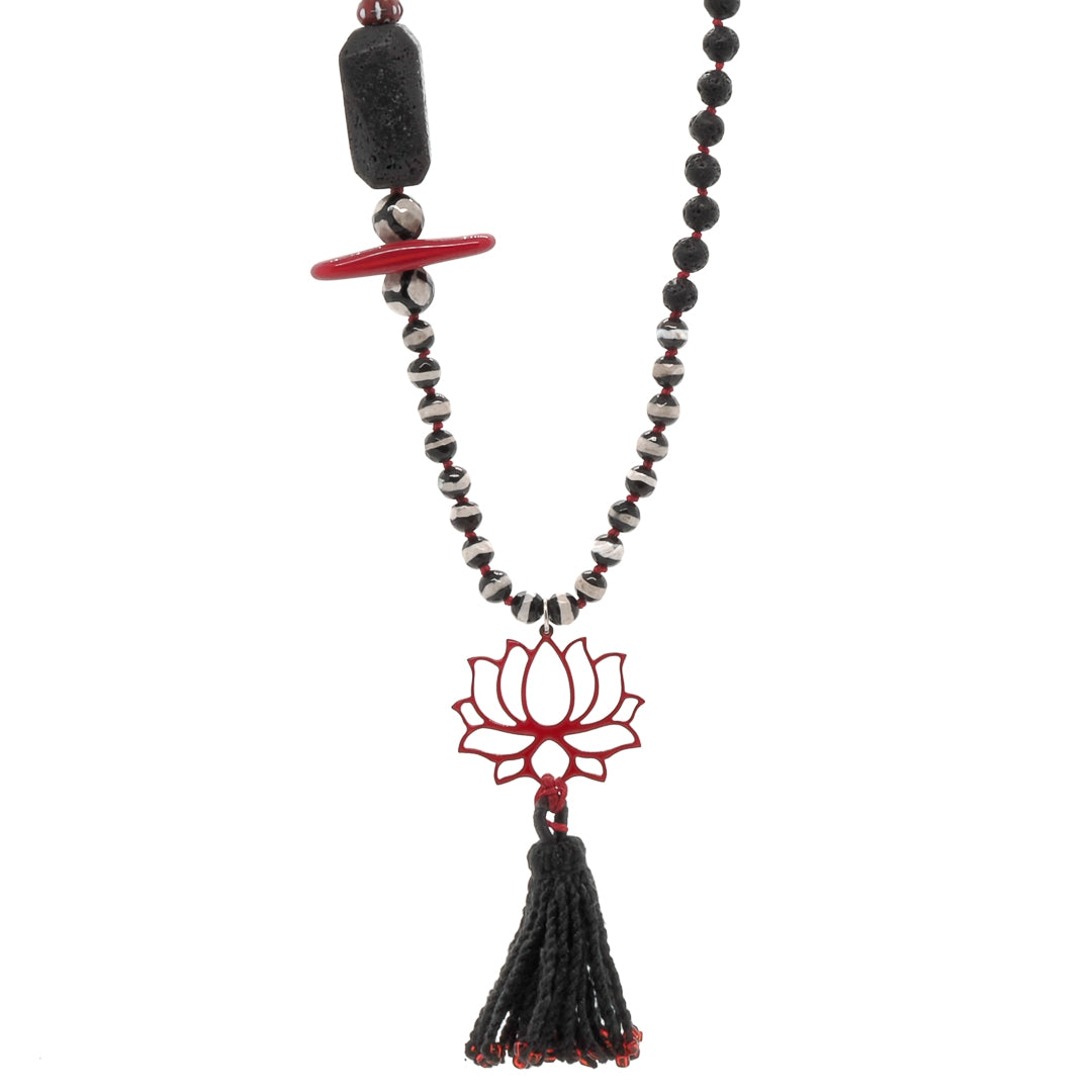 Women's Black / Red Lotus Flower Necklace Ebru Jewelry