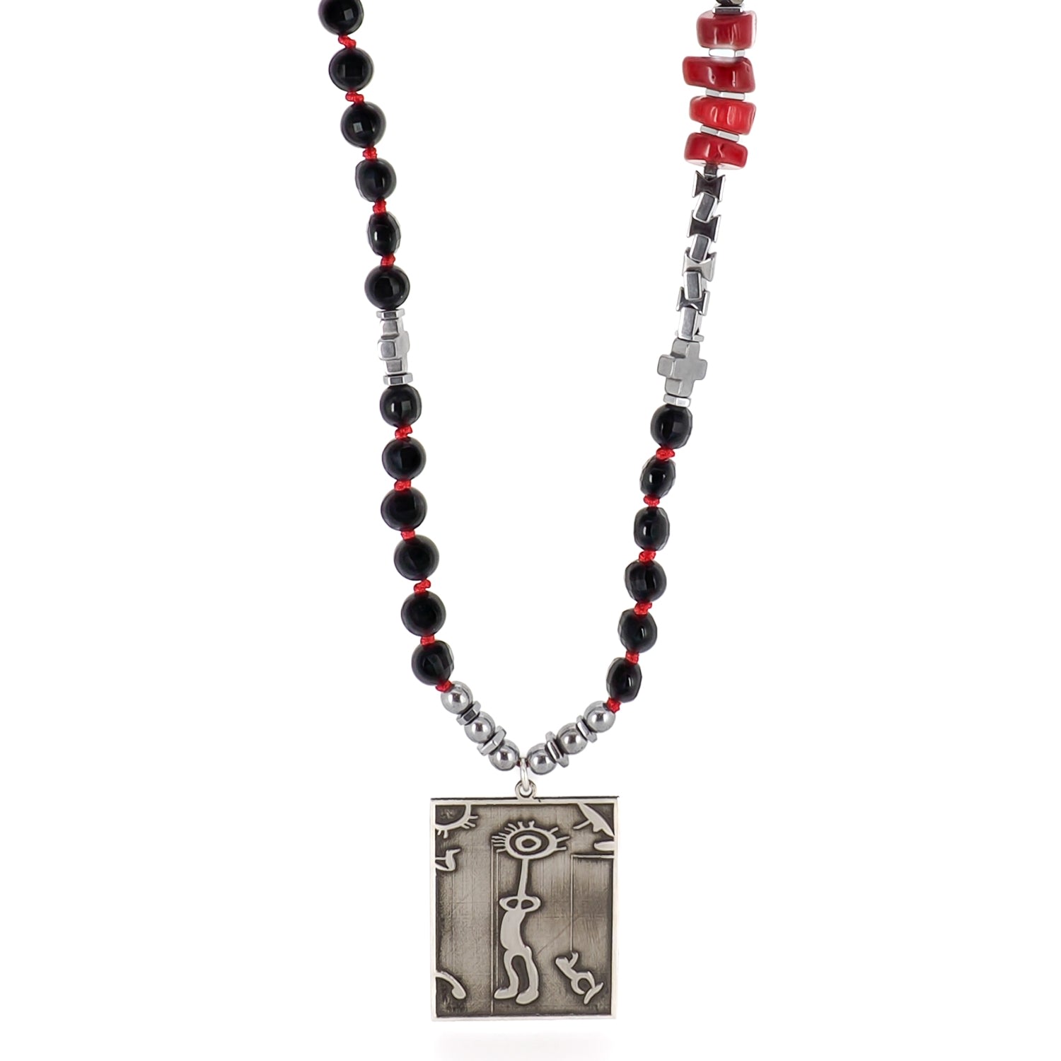 Women's Black / Red / Silver Shamanic Spirit Onyx Statement Necklace Ebru Jewelry