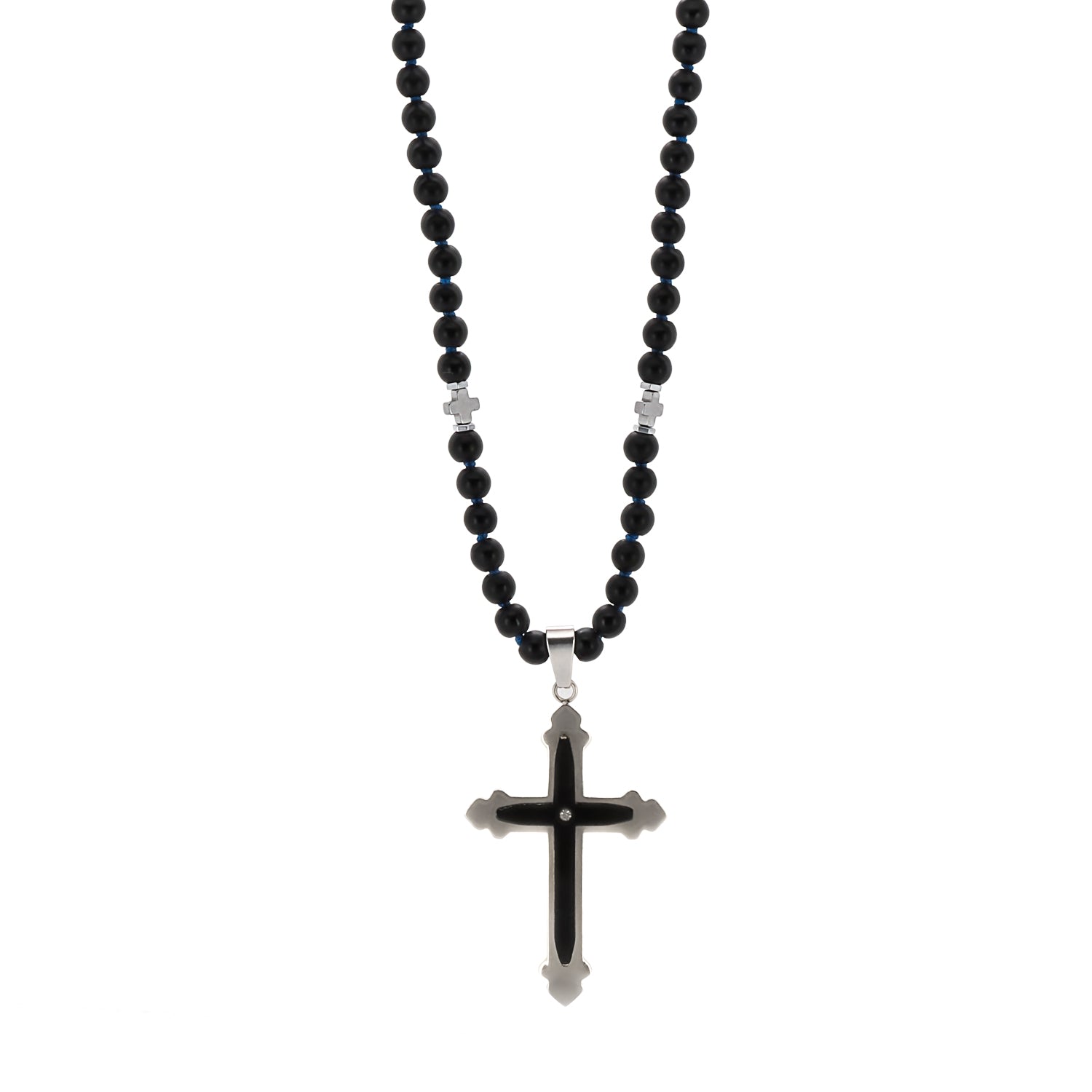 Women's Black / Silver Black Onyx Cross Necklace Ebru Jewelry