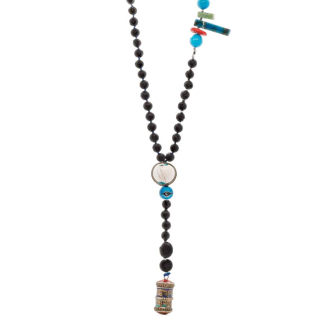 Women's Blue / Black / White Tibetan Pray Wheel Necklace Ebru Jewelry