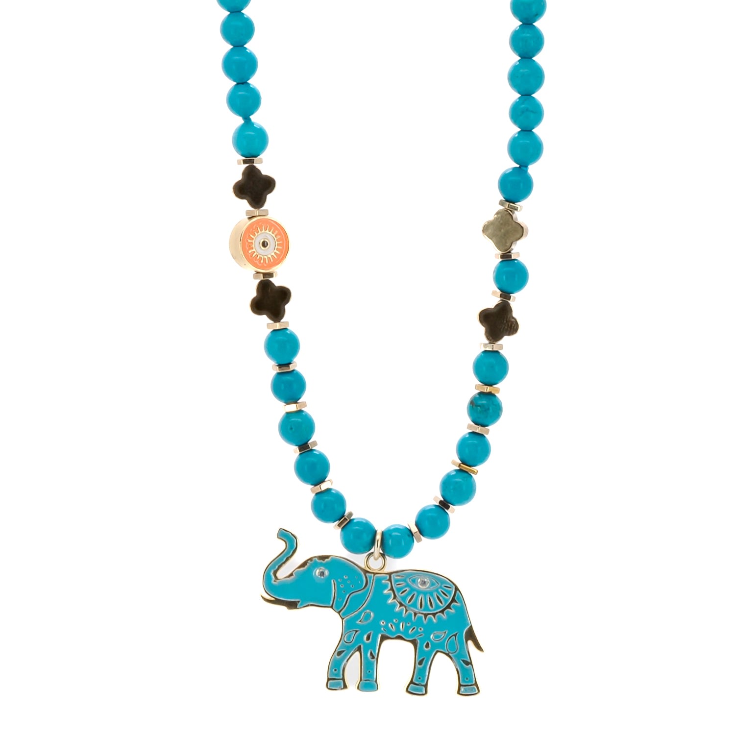 Women's Blue / Gold Turquoise Blue Elephant Necklace Ebru Jewelry