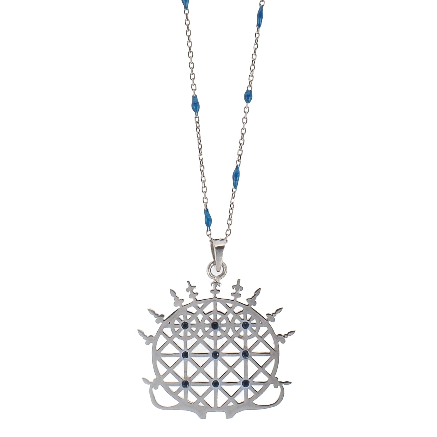 Women's Blue / Silver Hittite Sun Disk Necklace Ebru Jewelry