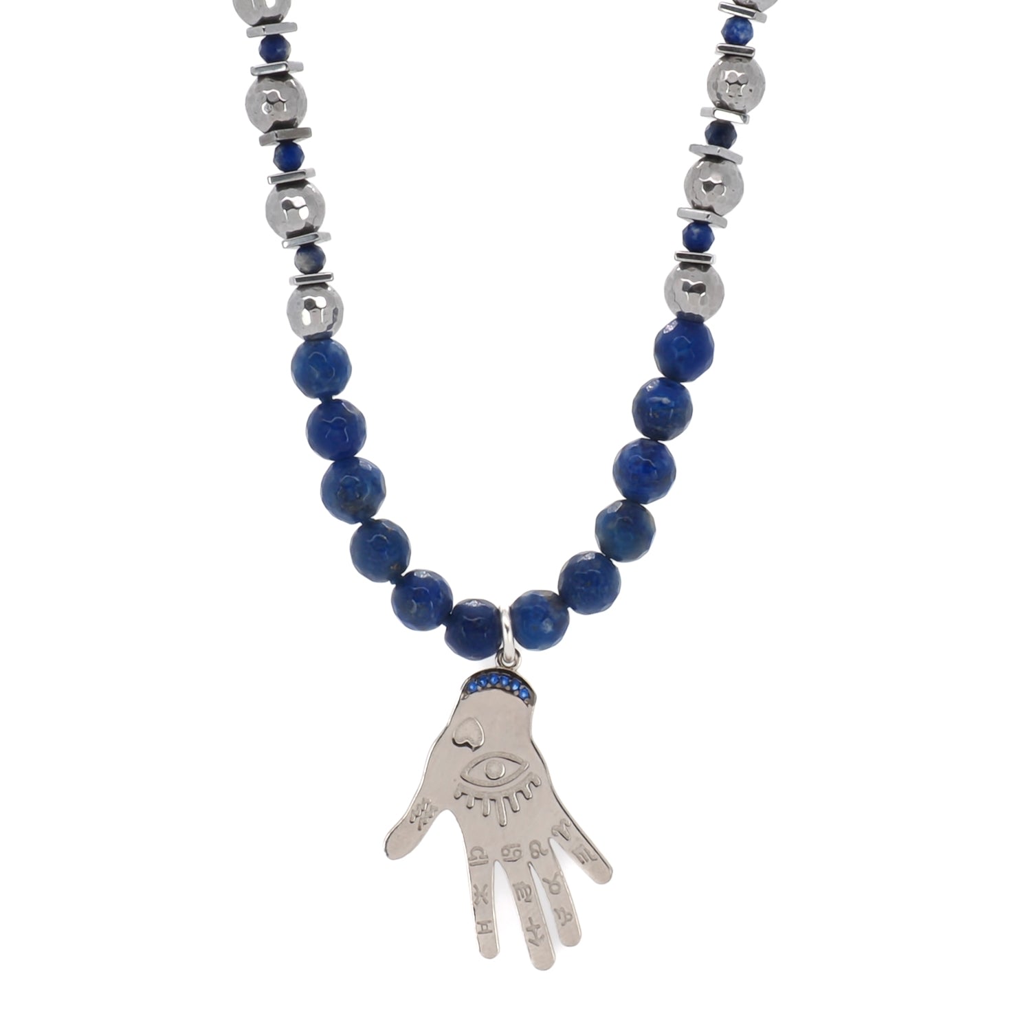 Women's Blue / Silver Spiritual Hamsa Lapis Lazuli Necklace Ebru Jewelry