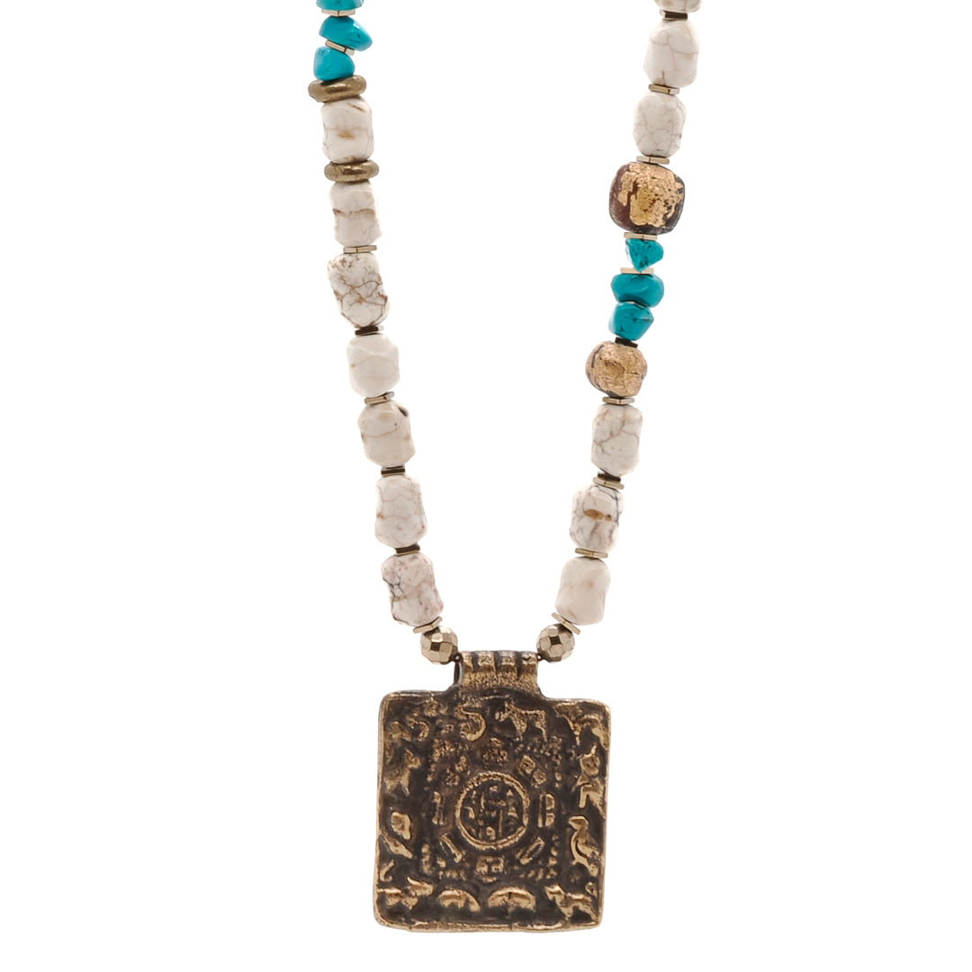 Women's Brown / Gold / Blue Ethnic Nepal Om Necklace Ebru Jewelry