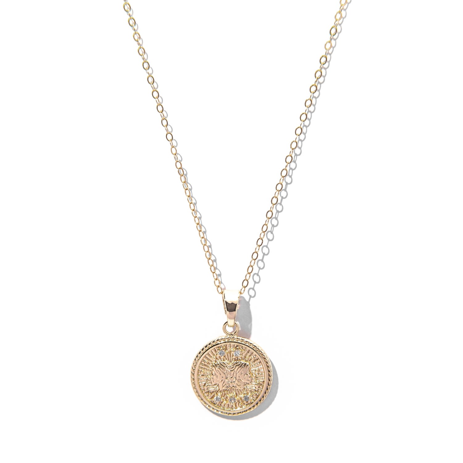 Women's Gemini Zodiac Medallion Pendant Gold Filled Necklace The Essential Jewels