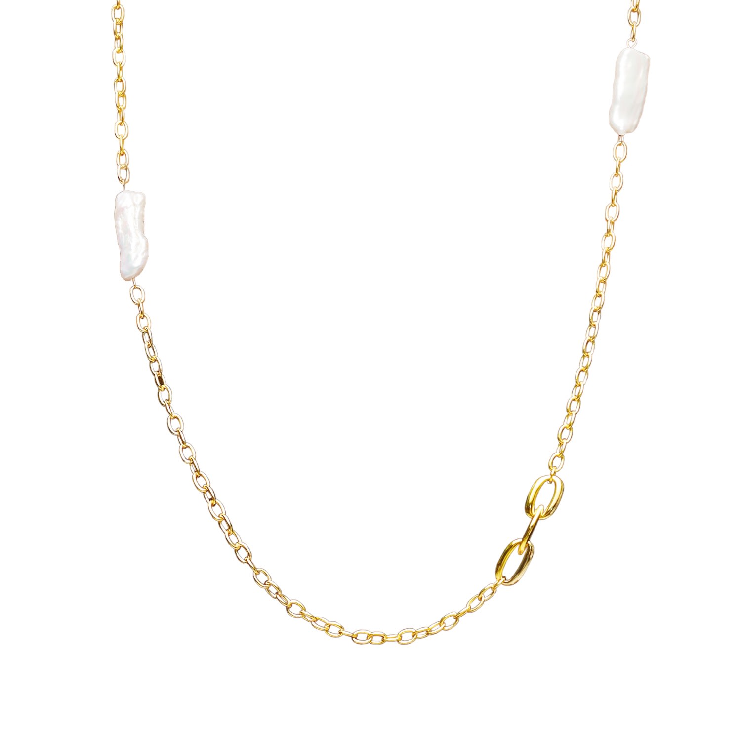 Women's Gold Baroque Pearl Link Chain Long Necklace Classicharms