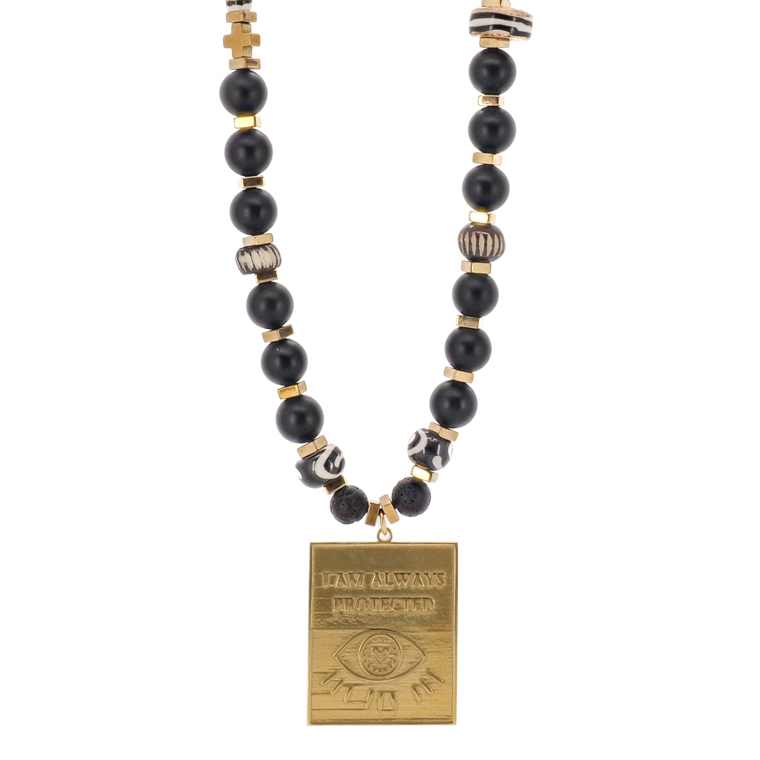 Women's Gold / Black I Am Always Protected Onyx Necklace Ebru Jewelry