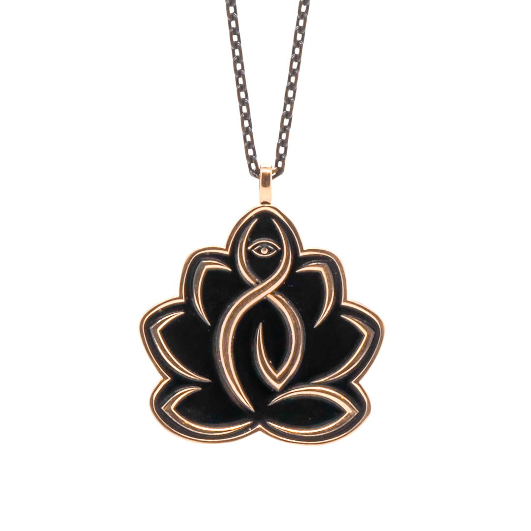 Women's Gold / Black Lotus Flower Protective Hope Necklace Ebru Jewelry