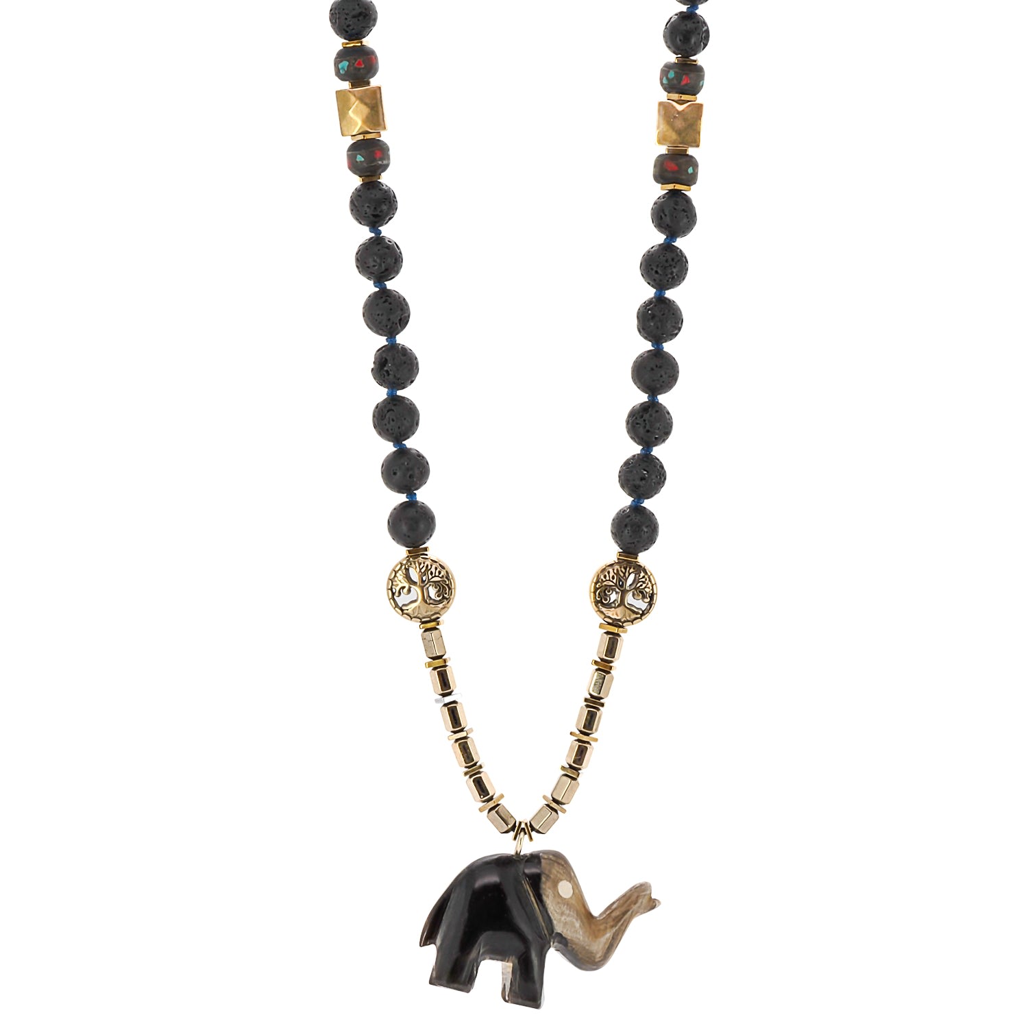 Women's Gold / Black Spiritual Nepal Elephant Necklace Ebru Jewelry