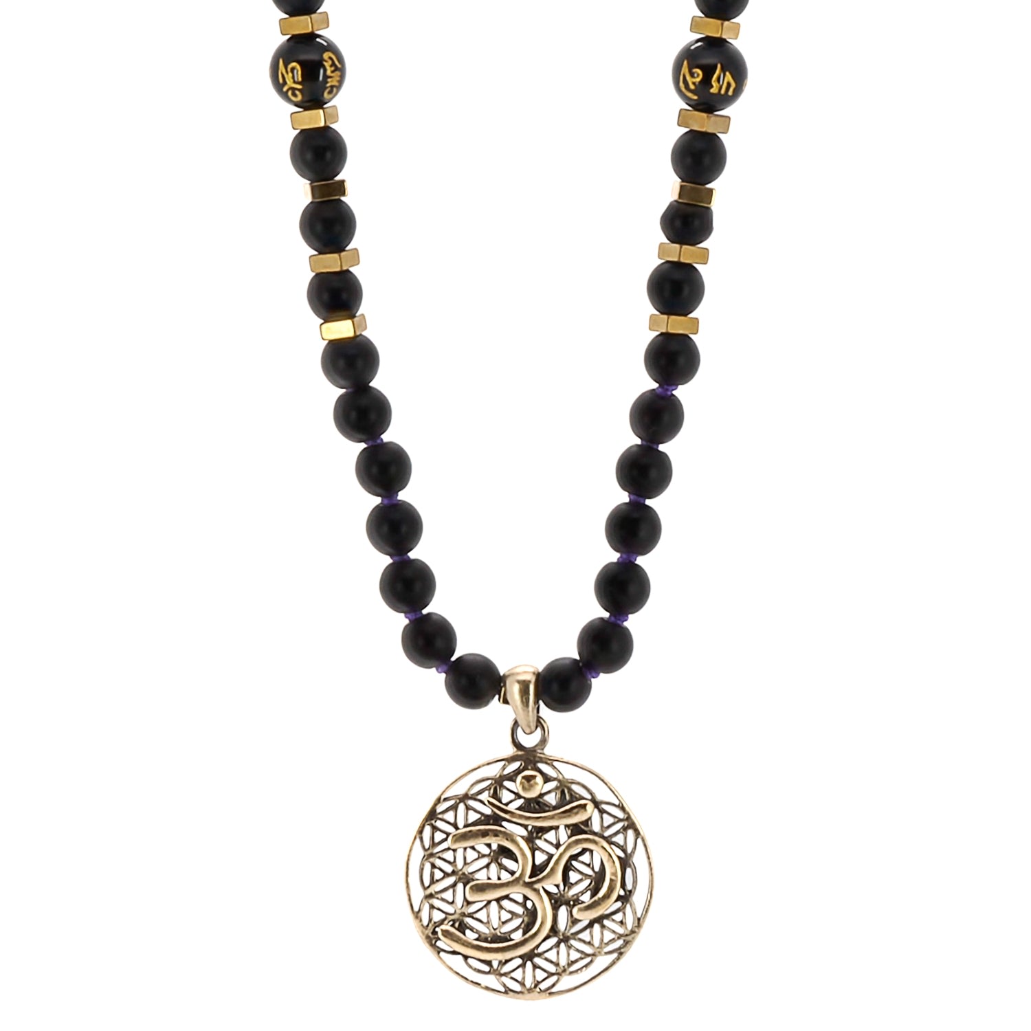 Women's Gold / Black Spiritual Yoga Mala Onyx Necklace Ebru Jewelry